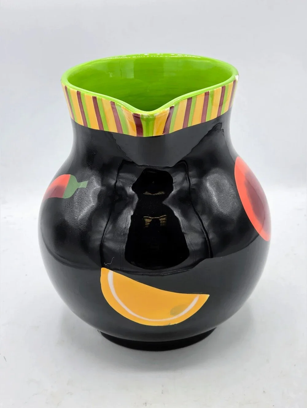 Crate & Barrel Ceramic Fruit & Chili Pepper Pitcher - Black
